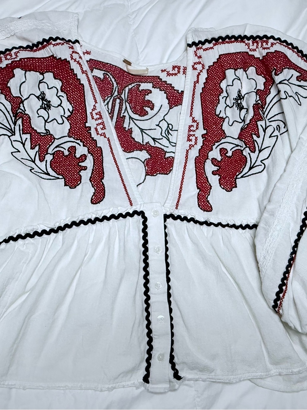 Free People Bonnie Embroidered Peasant Top